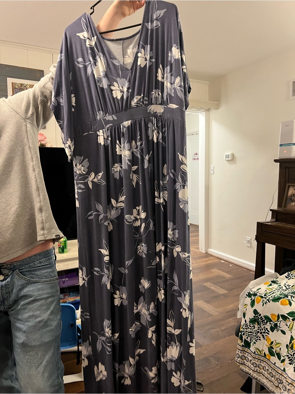 Women's Maxi Dress in Charcoal Gray Floral
